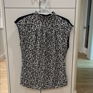 Mix-Media Sleeveless Mock-Neck Floral Blouse Size XS